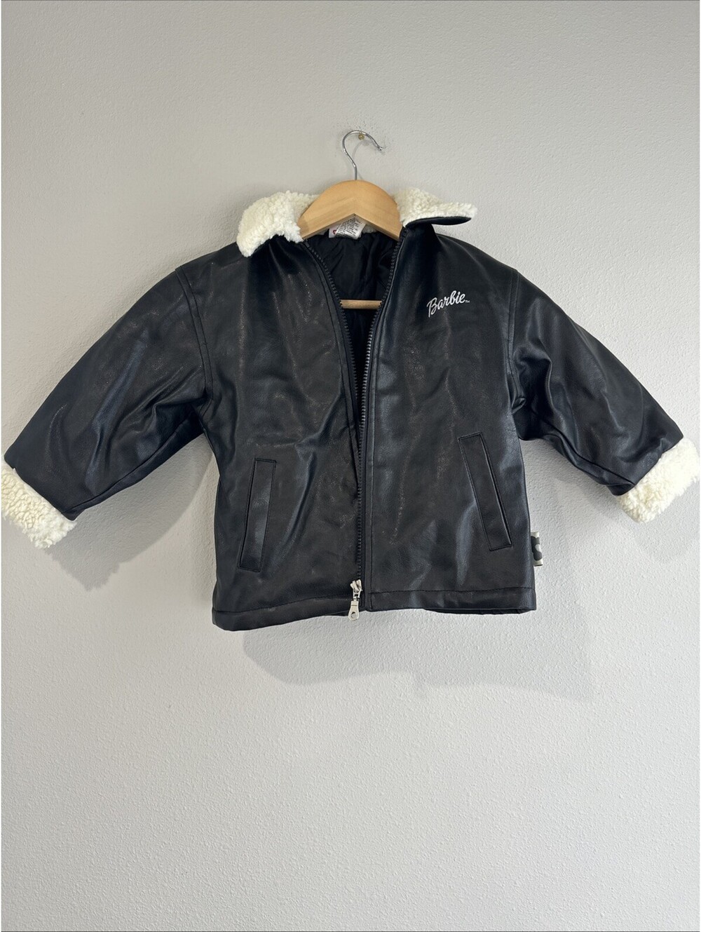 Vintage 1990s Barbie Avenue toddler faux-leather aviator jacket Size 4T